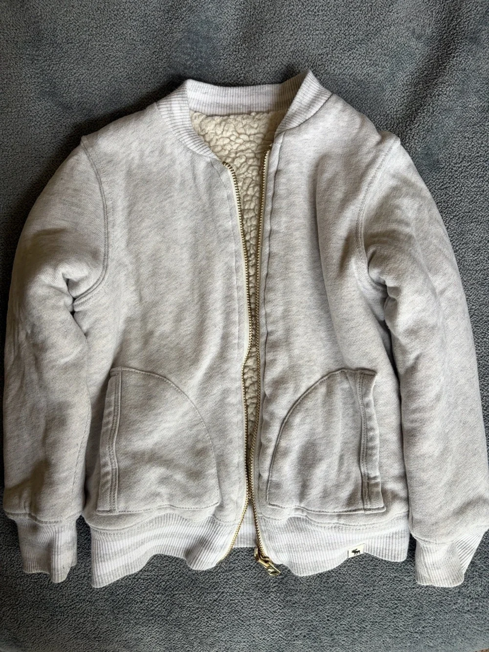 abercrombie kids reversible Light Gray Sherpa-Lined Bomber Jacket